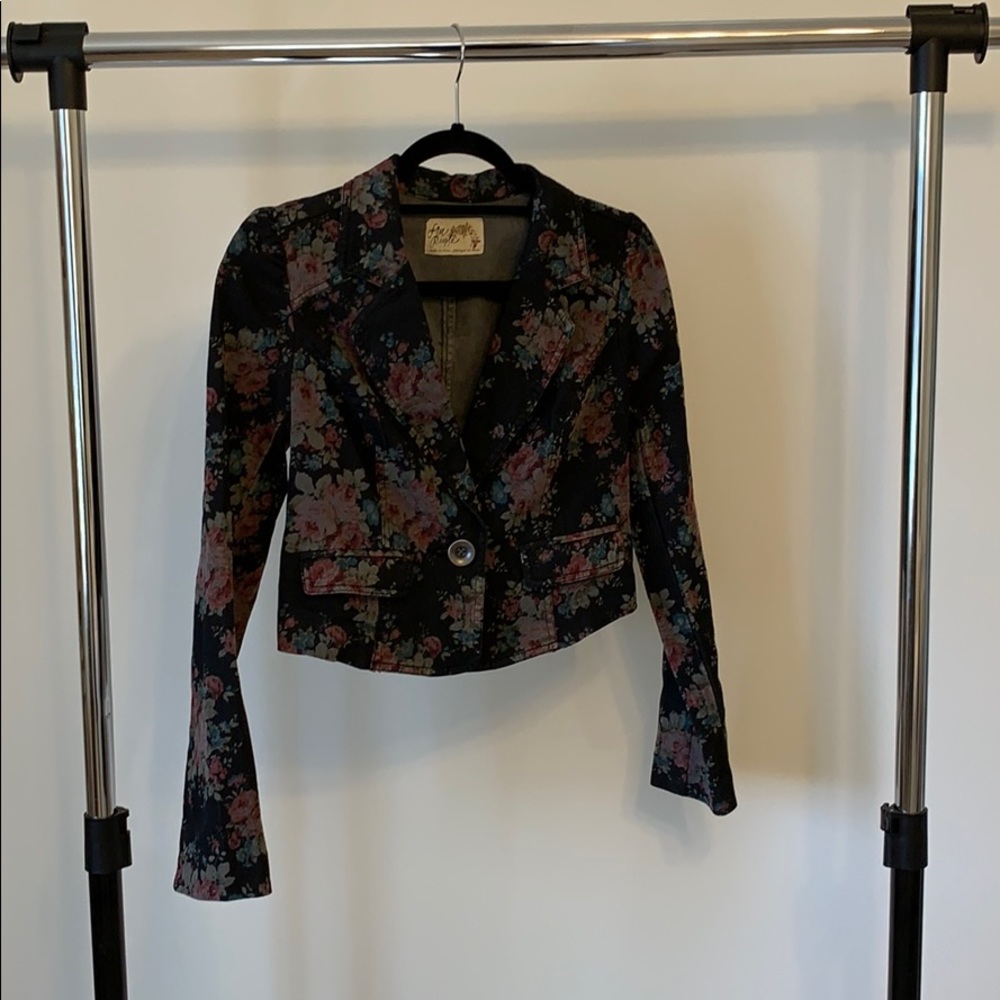 Free people | floral denim blazer | grey | 2 | new